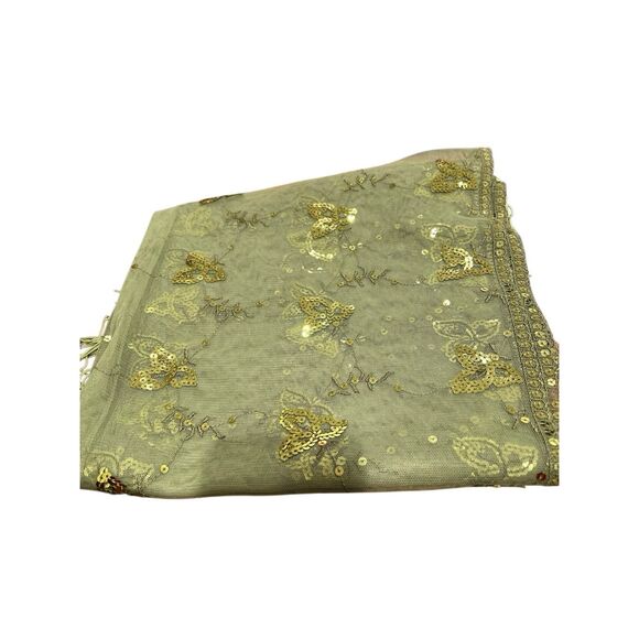 Vintage Scarf shawl Glitter sequins fringe Sparkle green - Picture 2 of 2